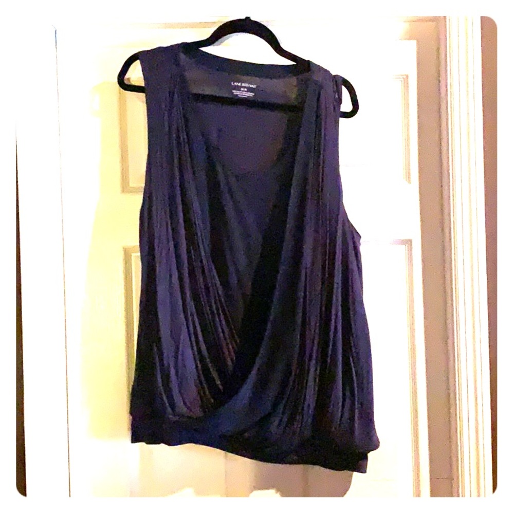 Blue faux wrap top.